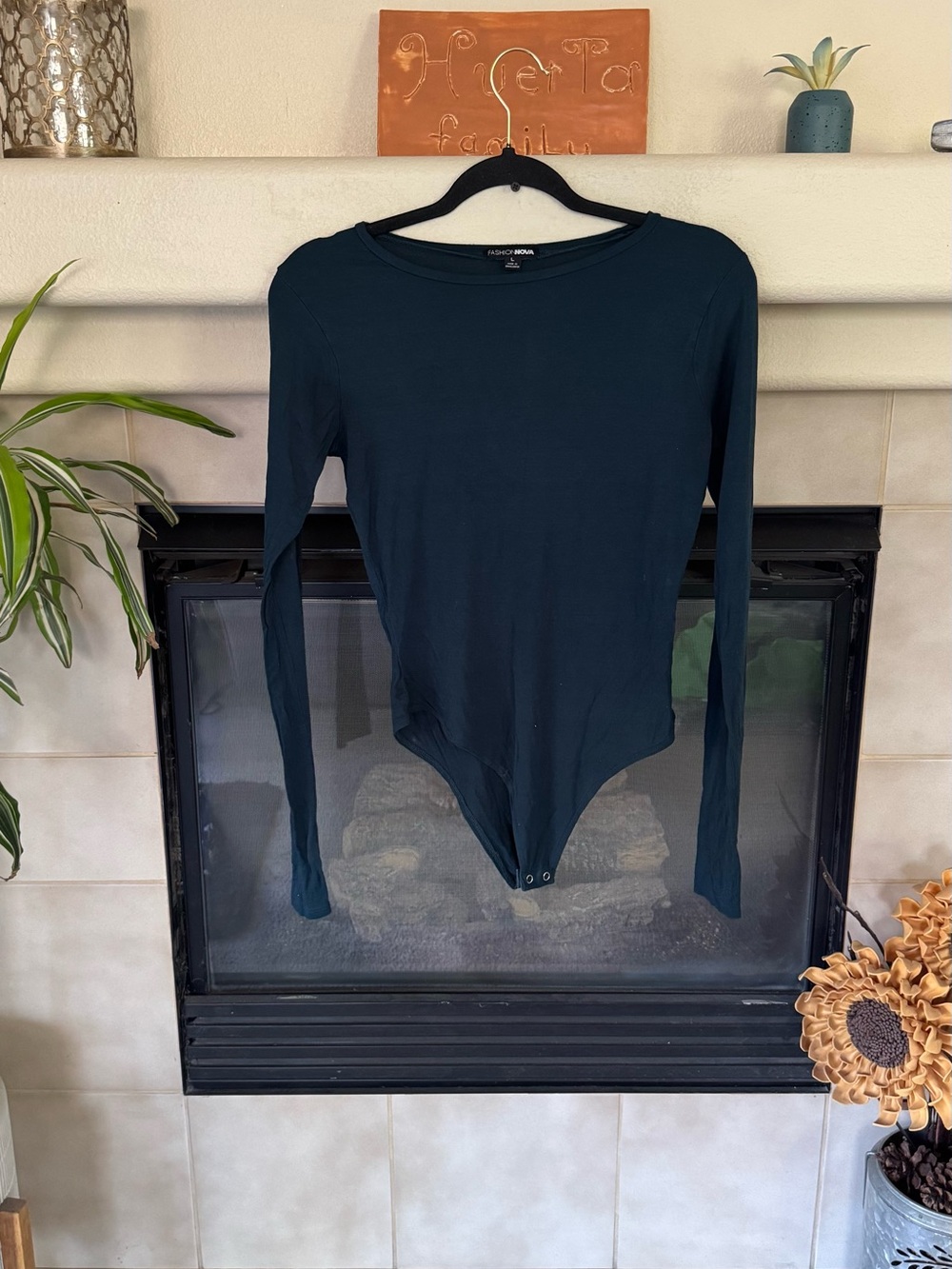 Fashion Nova Long-Sleeve Dark Navy Crewneck Bodysuit